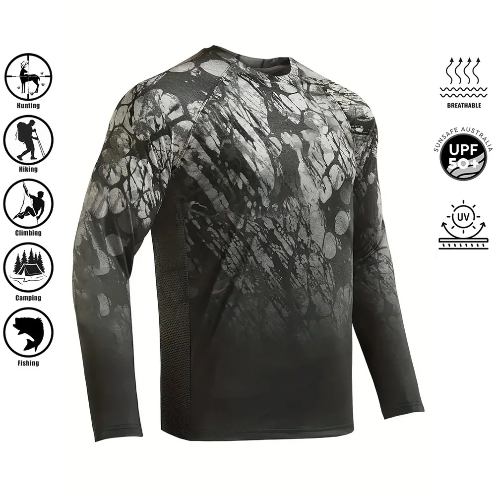 Men's Fishing Shirts 3D Pinting Summer Fishing Apparel Breathable T-Shirt Long Sleeve Outdoor Sports Crewneck Fishing Shirts