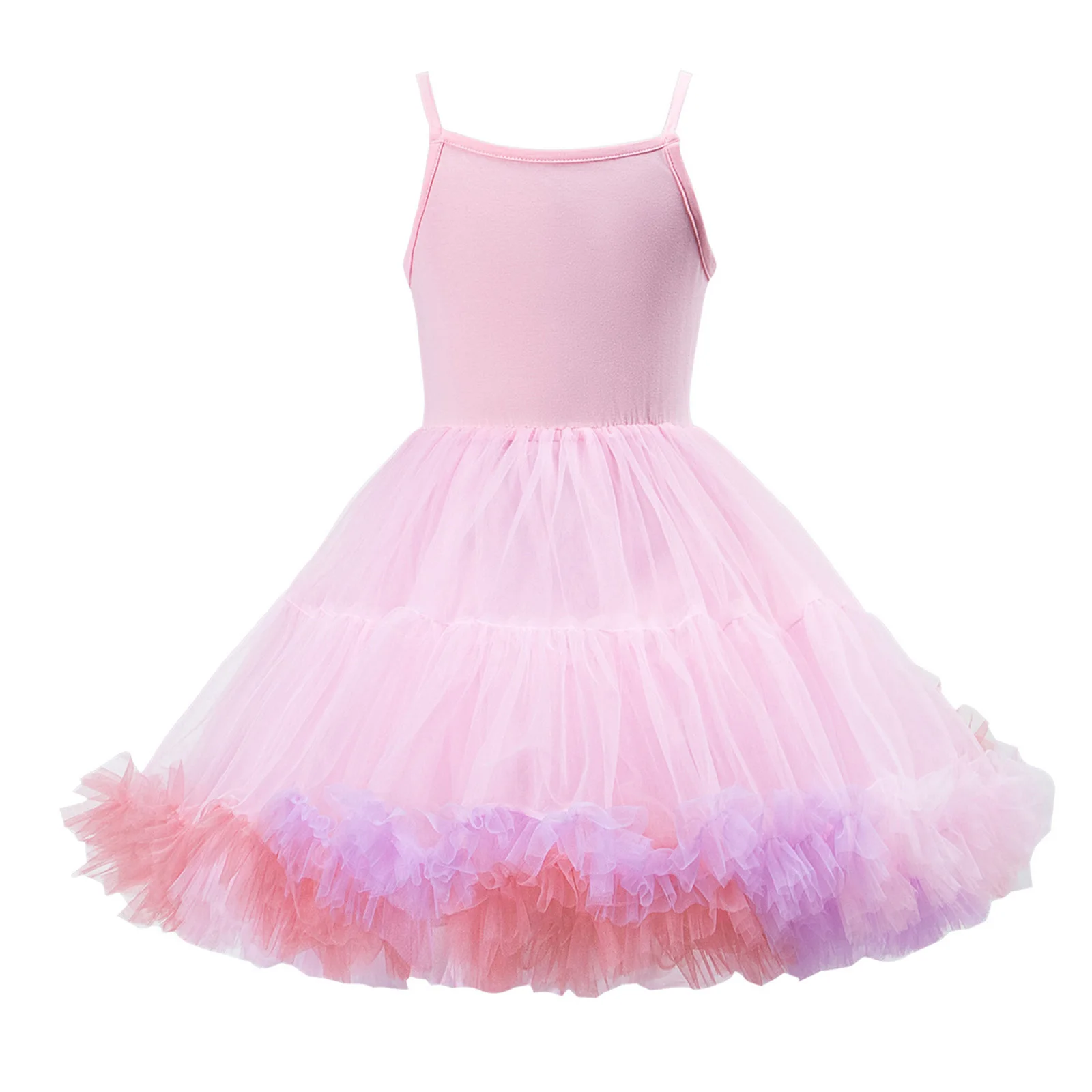 Girls Kids Rainbow Gradient Tutu Dress Ballet Dance Ball Performance Costume Birthday Party Dresses Ruffle Tulle Princess Dress