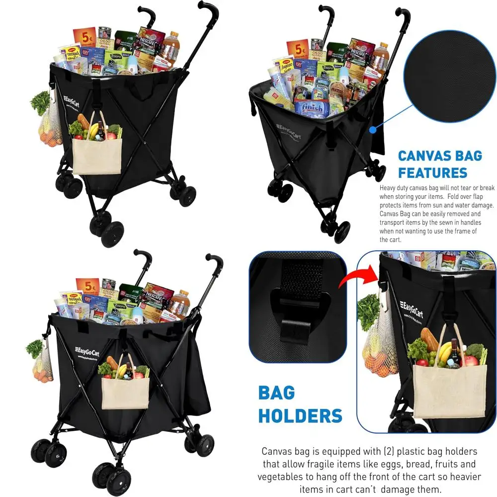 

Тележка для покупок EasyGo, корзина для белья, тележка на колесиках — съемная холщовая сумка, колеса Versa и задние тормоза