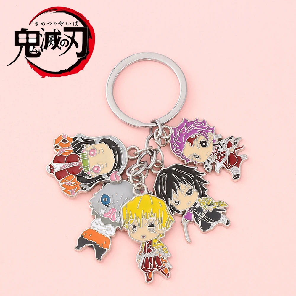 Japan Anime Demon Slayer Metal Keychain Cartoon Kamado Tanjirou Inosuke Pendant Keyring for Backpack Accessory Toy Gift