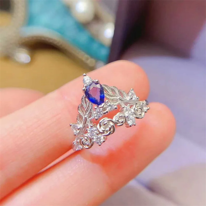 

Natural Sapphire Wedding Ring for Women 925 Sterling Silver Jewelry Gift Fine Christmas Gift Lady Wide with Certificate