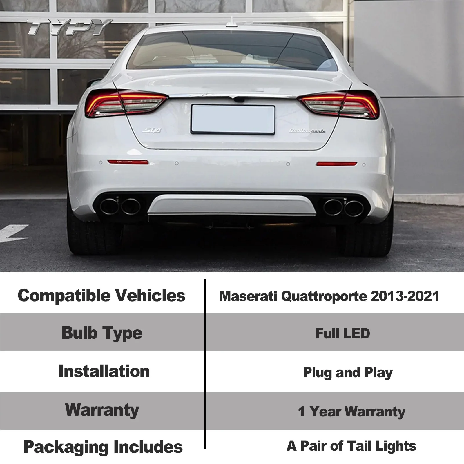 Conjunto de luces traseras LED mejoradas TYPY para Maserati Quattroporte 2013-2021, con luz de freno y señal de giro, accesorios de repuesto para automóviles.