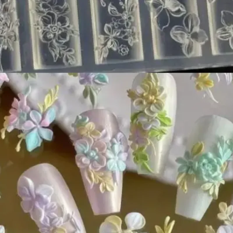 シックな3Dフルーツシリコンネイルモールド、花びら付き、ソフトDIYスタンピングマニキュアデザインモールドツール