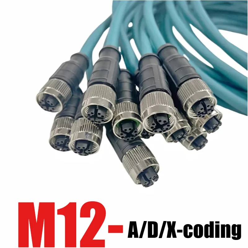M12 Circular Connector 4 8 Core A D X Coded Male Female Plug Industrial Ethernet Cable IP67 Waterproof Shielded Automation Wire
