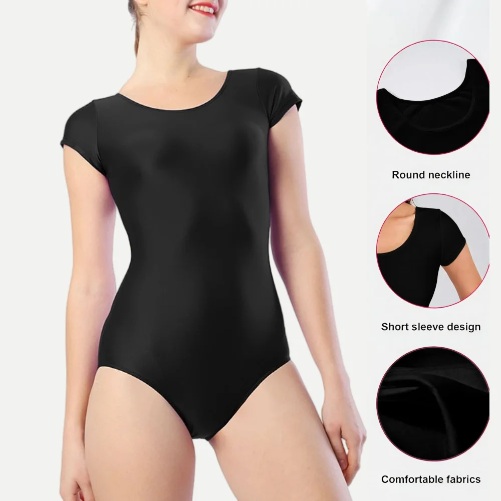여성용 클래식 기본 반팔 댄스 레오타드 성인 체조 팀 바디수트 발레 의상 상의 댄스웨어