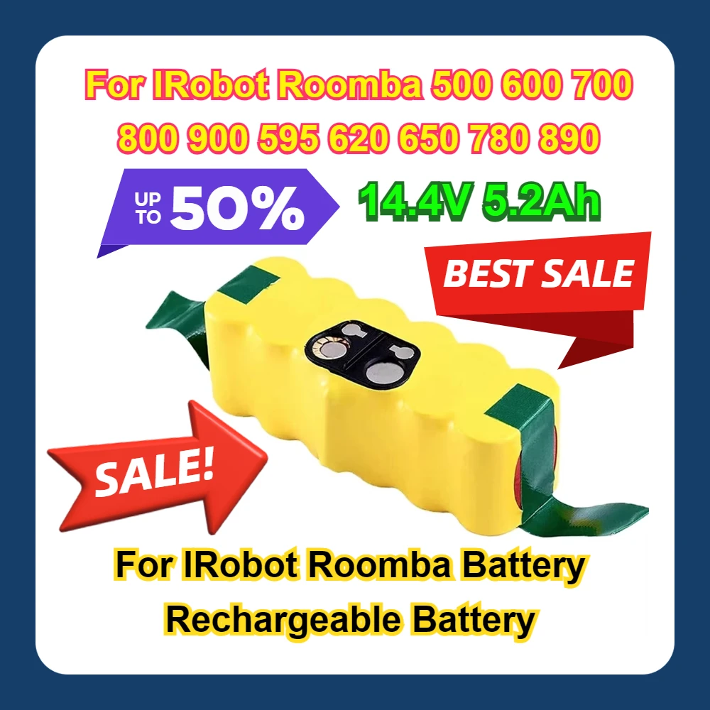 

14.4V For IRobot Roomba 500 600 700 800 900 595 620 650 780 890 For IRobot Roomba Battery Rechargeable Battery 5.2Ah