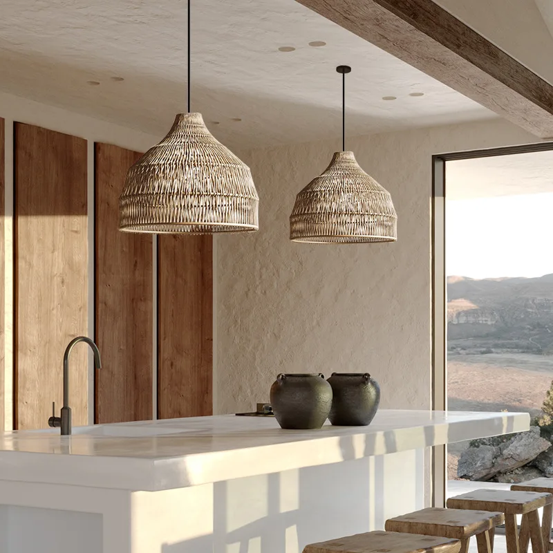 Southeast Asian Rattan Lantern pendant Light Hand-Woven Lamps Restaurant Dining Room Rustic Counter Kitchen Island Lights