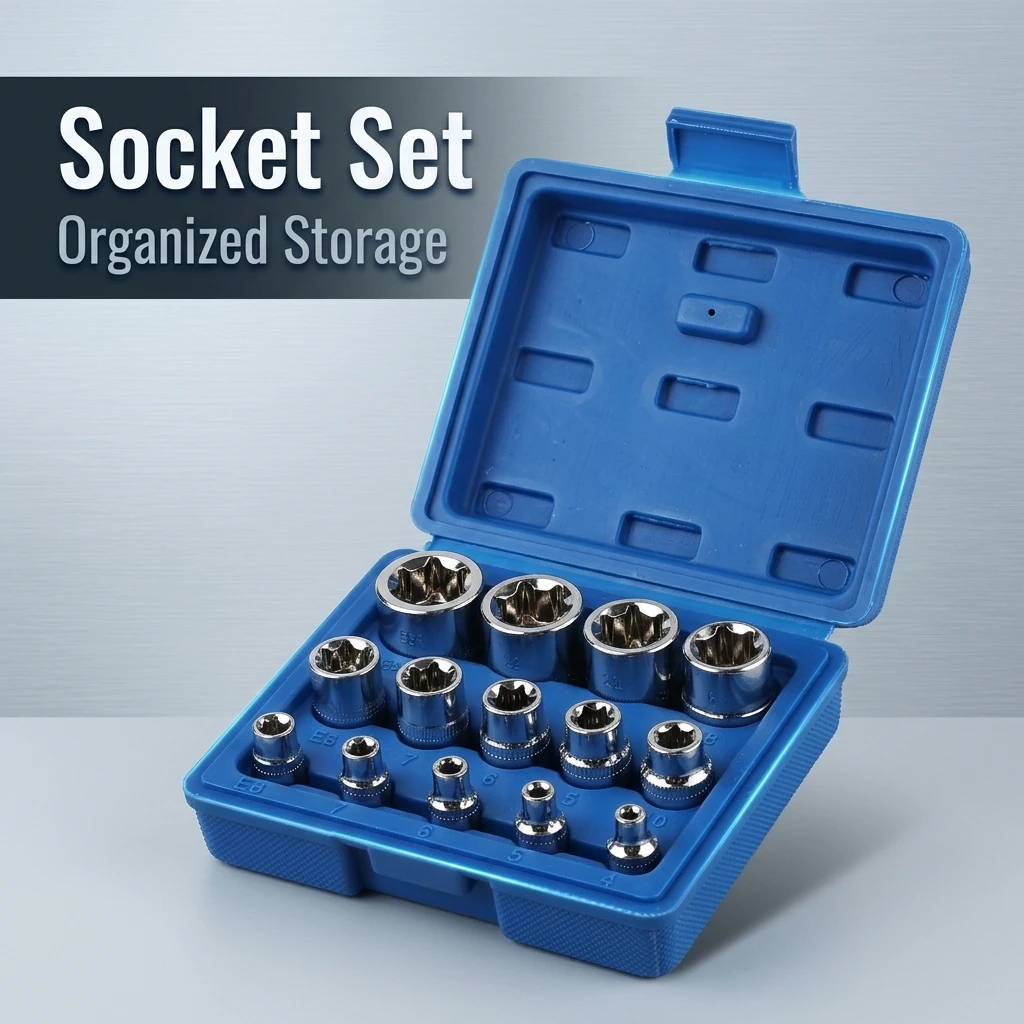 14-piece set of E4-E24 star-shaped socket set hand tools is suitable for automotive repair and disassembly with tool box storage