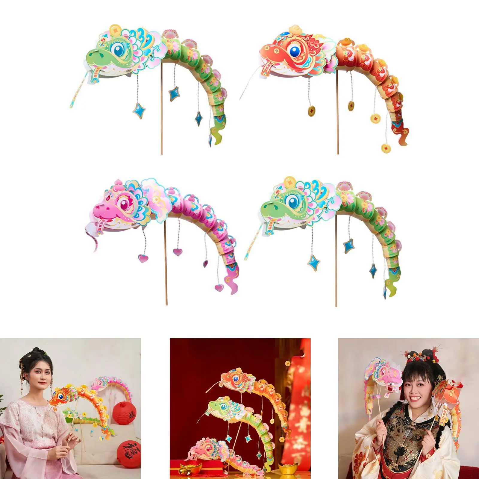 DIY Dancing Snake Paper Lantern Craft Kit Decoration Snake Paper Puppet Decoration Educational Toy Children Creative Fun Lighted