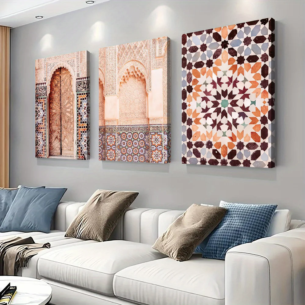 3-piece set of Moroccan traditional wood carving door decoration paintings, retro ethnic style living room foyer corridor framel