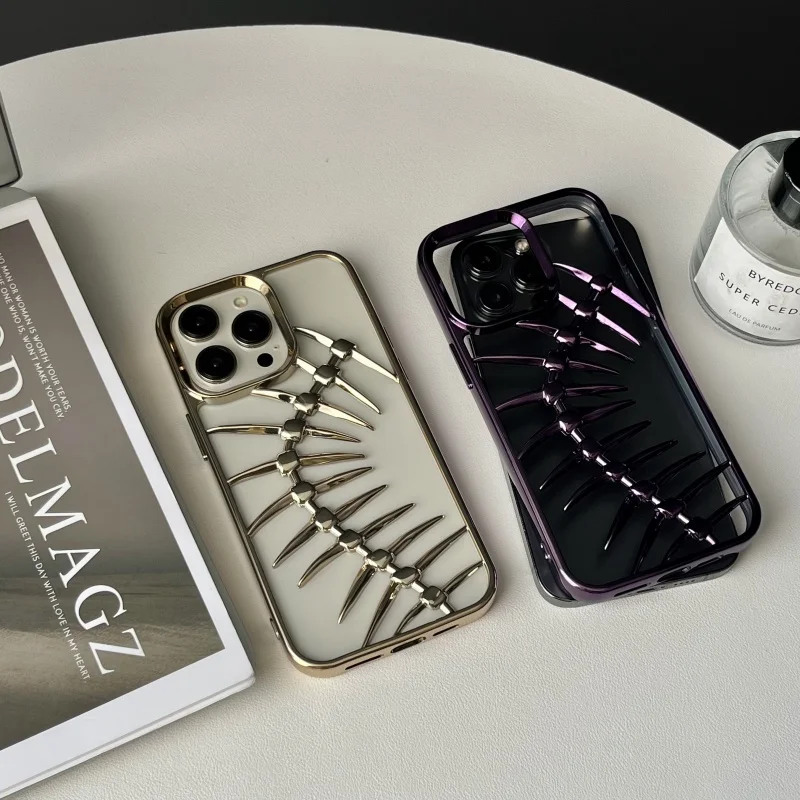

Luxury Fishbone Centipede Phone Case for iPhone 11 12 13 14 15 16 Pro Max Plus 16plus 15plus Bone Fish spine plating Back Cover