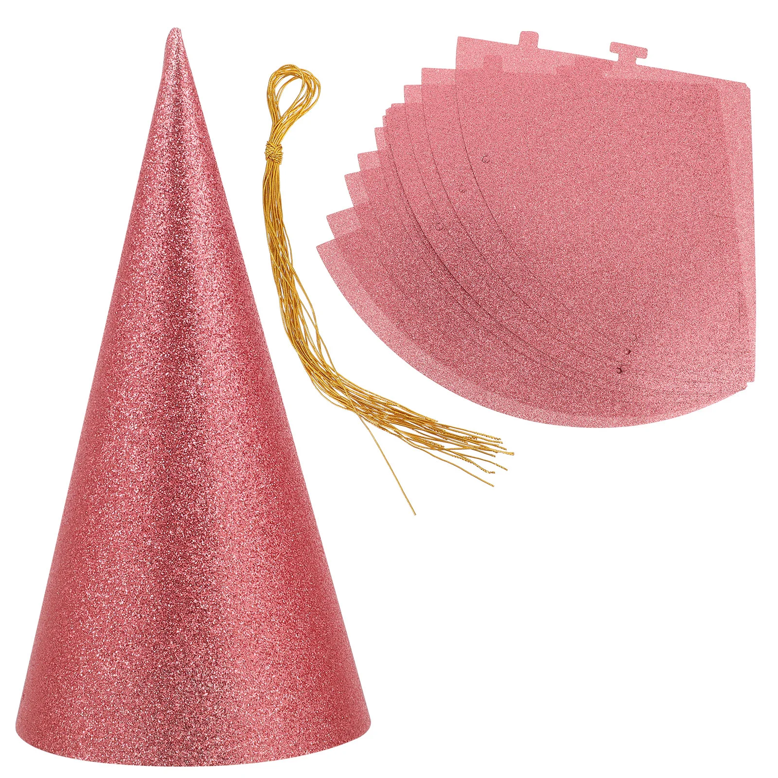 

12PCS Glitter Cone Party Hats Triangle Birthday Hats for Kids and Adults Party Decorations (Pink) birthday crown