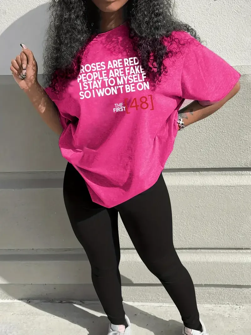 

Women's Casual letter print Short Sleeve T-Shirt & Skinny Pants Outfit Trendy Two-Piece Letter Print Pantsuit Set free shipping