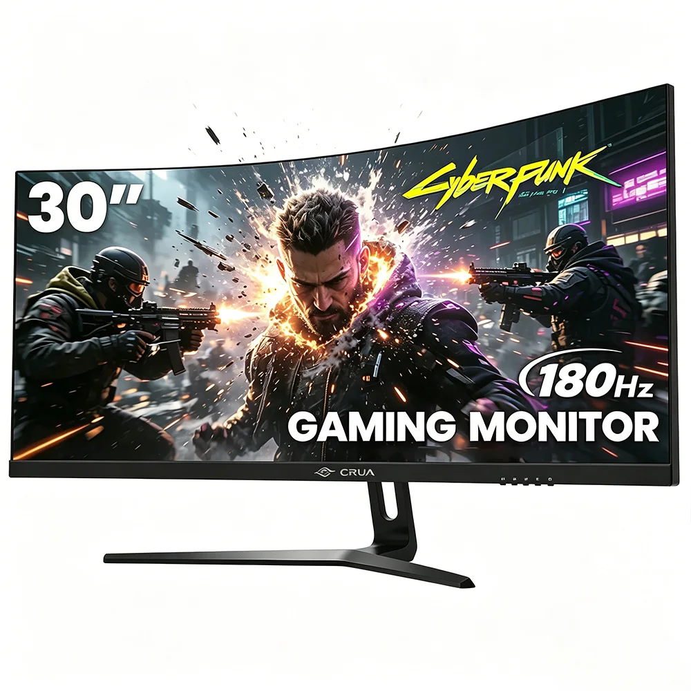 CRUA 30 inch gebogen gamingmonitor QHD IPS, 200Hz, ultradunne Zero Frame computerscherm voor thuiskantoor en zakelijk gebruik