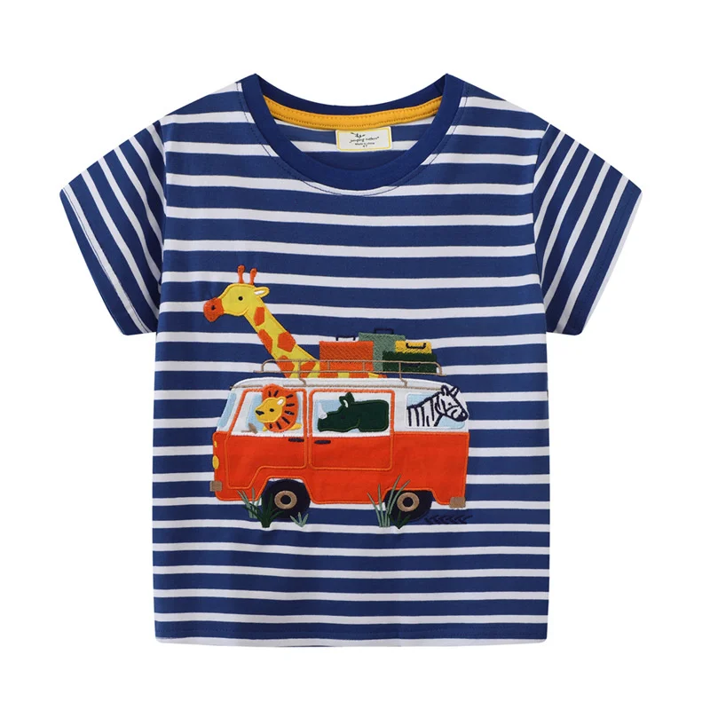 

Jumping Meters 2-7T New Arrival Striped Summer Boys Girls Tees Animals Tshirts Embroidery Kids Tops Cotton Fashion Baby Clothing