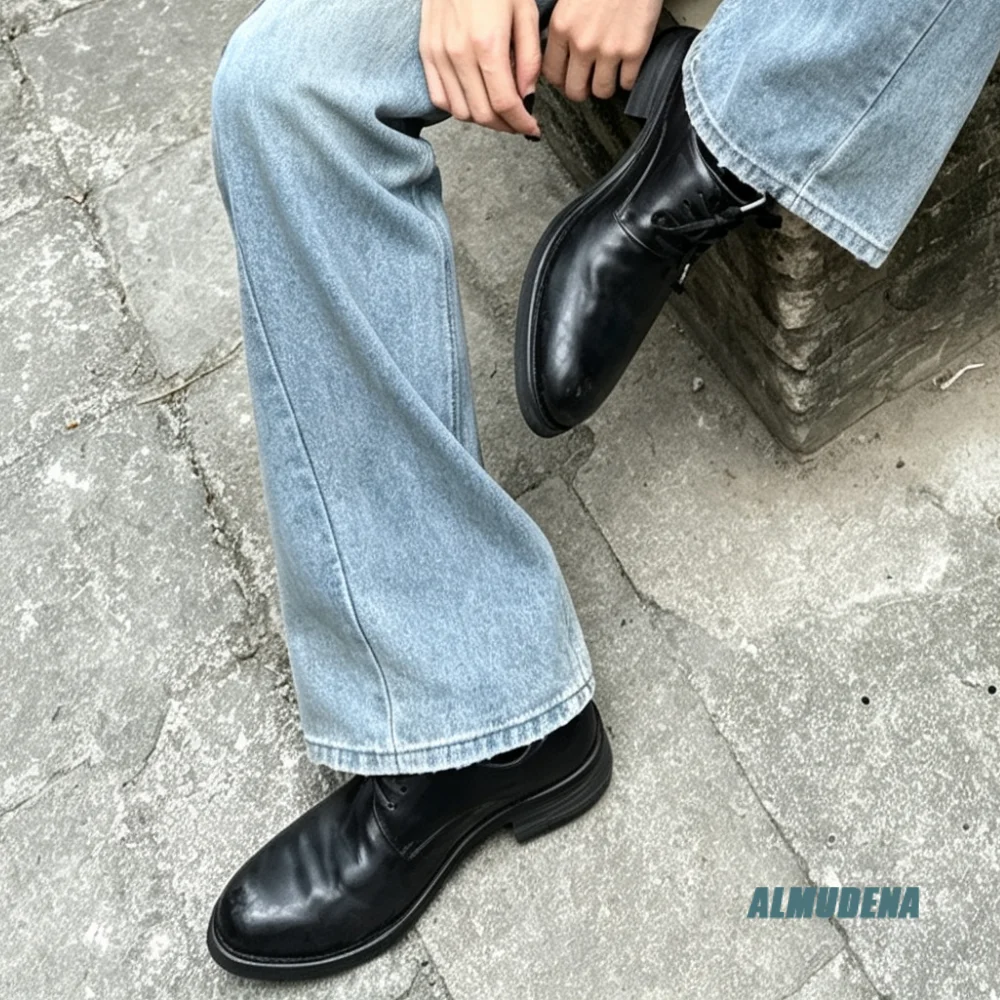 Classic Men Lace-Up Derby Shoes Faux Leather Trendy Versatile Street Casual Comfortable Low Heel Daily Office Formal Dress Shoes