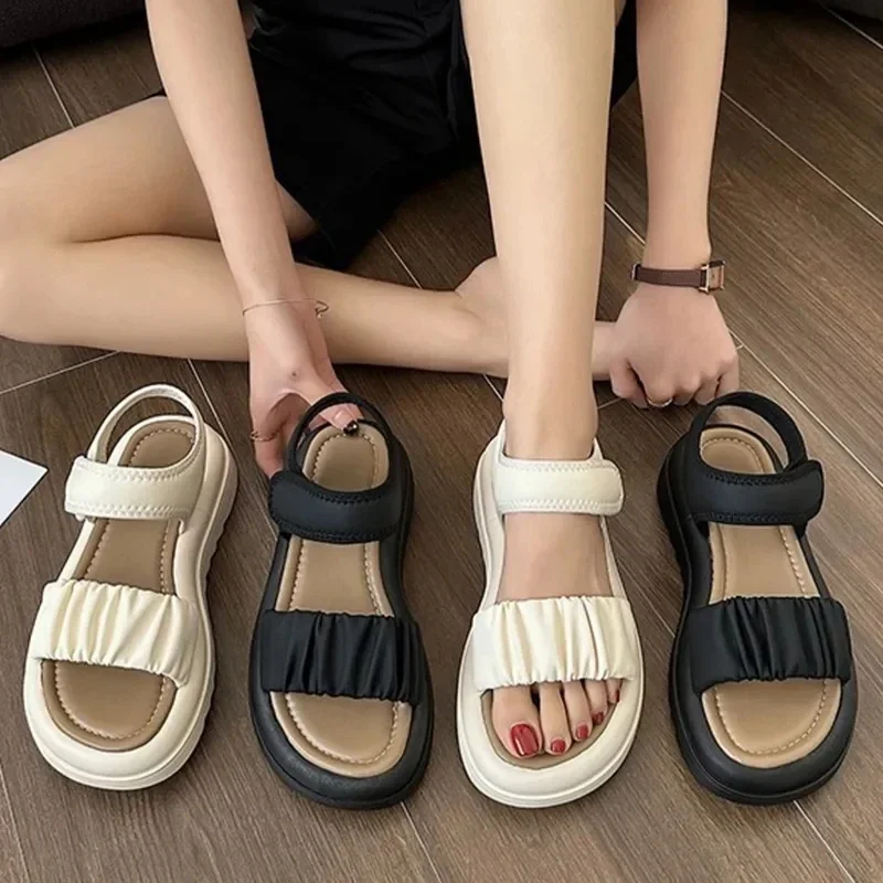 Sandalias de playa para niñas, zapatos bonitos con patrón plegable, calzado exterior antideslizante de fondo suave