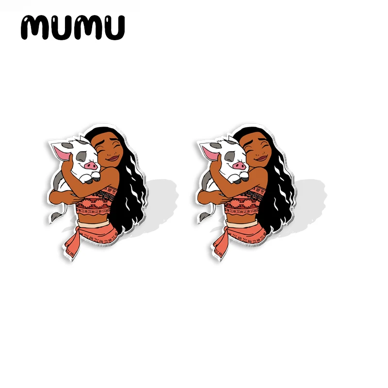 2024 New Princess Moana Stud Earring Cartoon Pua Epoxy Jewelry Resin Acrylic Earrings Handmade Gifts Girl