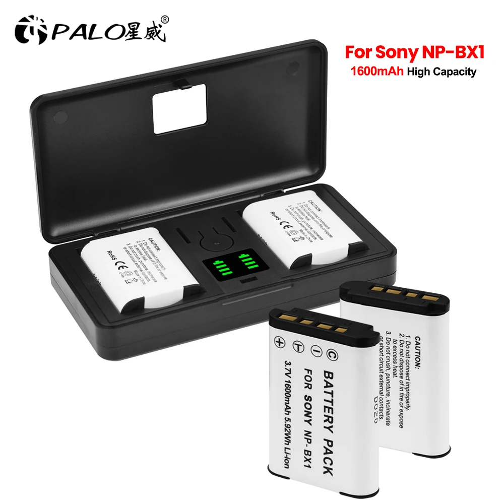 

PALO NP-BX1 np bx1 Battery + 2 Slots LCD Charger Case for Sony DSC-RX100 DSC-WX500 IV HX300 WX300 HDR-AS15 X3000R MV1 AS30V