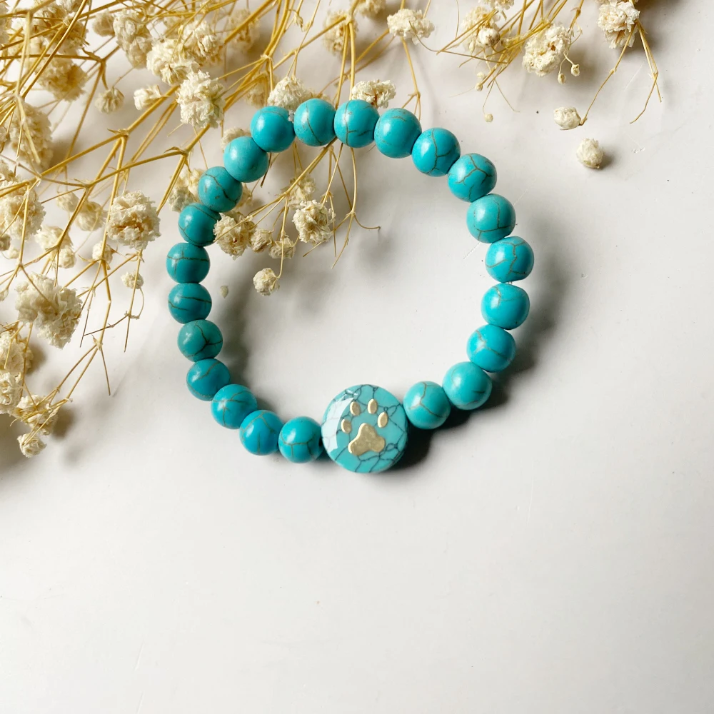 

Bohemia Natural Turquoise Stones Paw Beaded Bracelet for Women Color Stone Paw Print Elastic Beads Wristband Jewelry Accessory