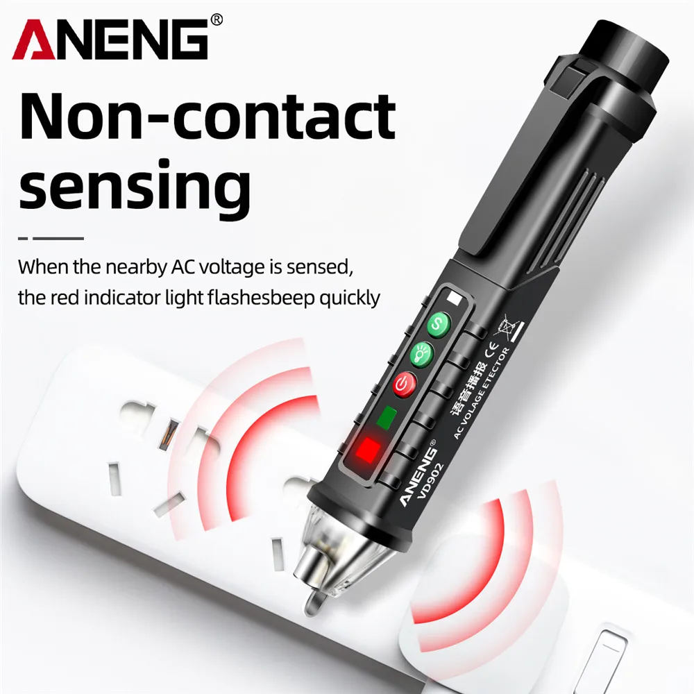 ANENG VD902 Voice Broadcasting Test Pen AC Voltage Detector 12-1000V Infrared Laser Tester Zero Firewire Electrician Tool