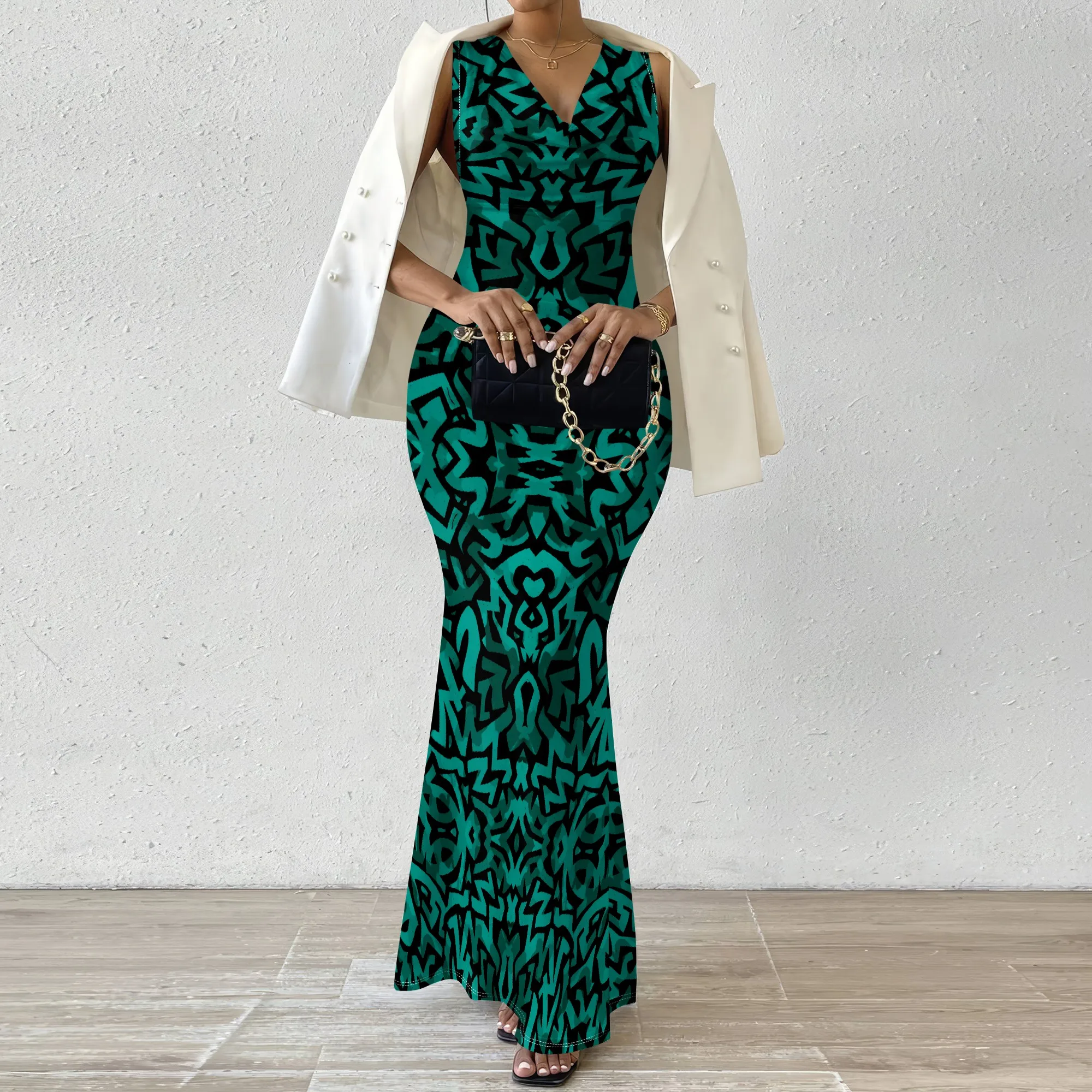 

Blue Snake Print V-Neck Maxi Dress XS-2XL | Trendy Dress for Casual Outings, Parties, and Summer Vacations