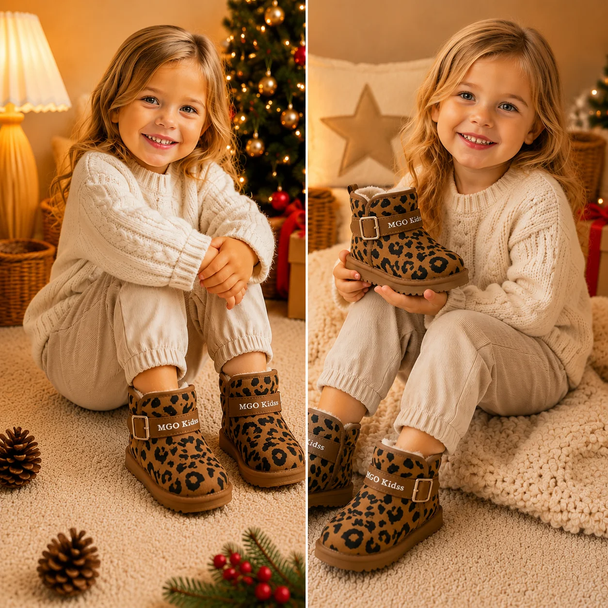 MGO Kidss autumn and winter new children's snow boots Europe and the United States wind girls plus velvet padded ankle boots buc