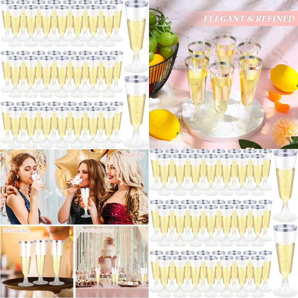 

Одноразовые пластиковые фужеры для шампанского объемом 5 унций для свадеб и торжеств (серебристые)