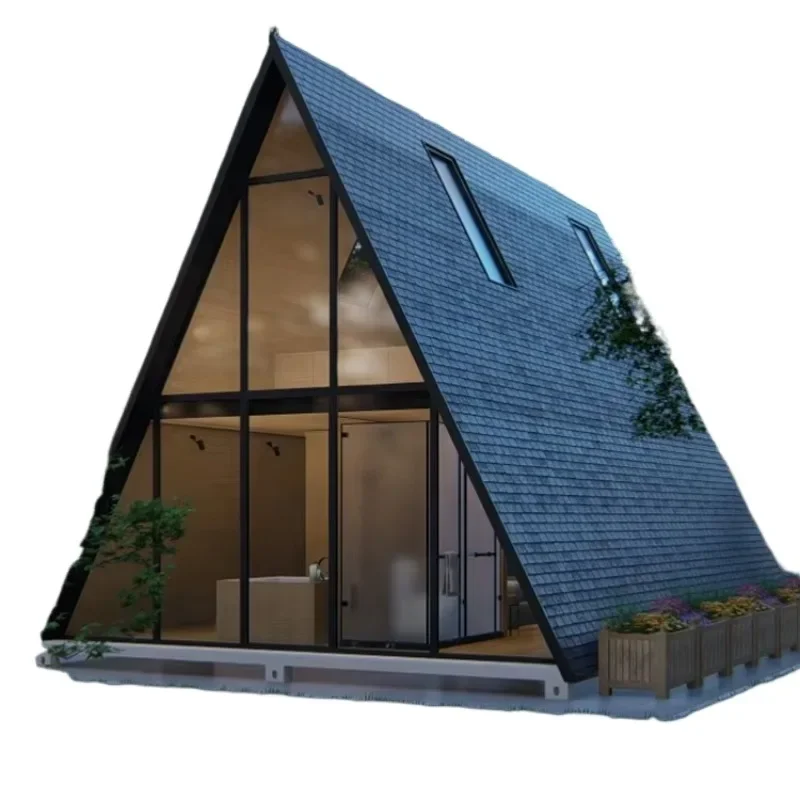Modern architectural design of small house for living, luxurious triangular house, wooden dome house