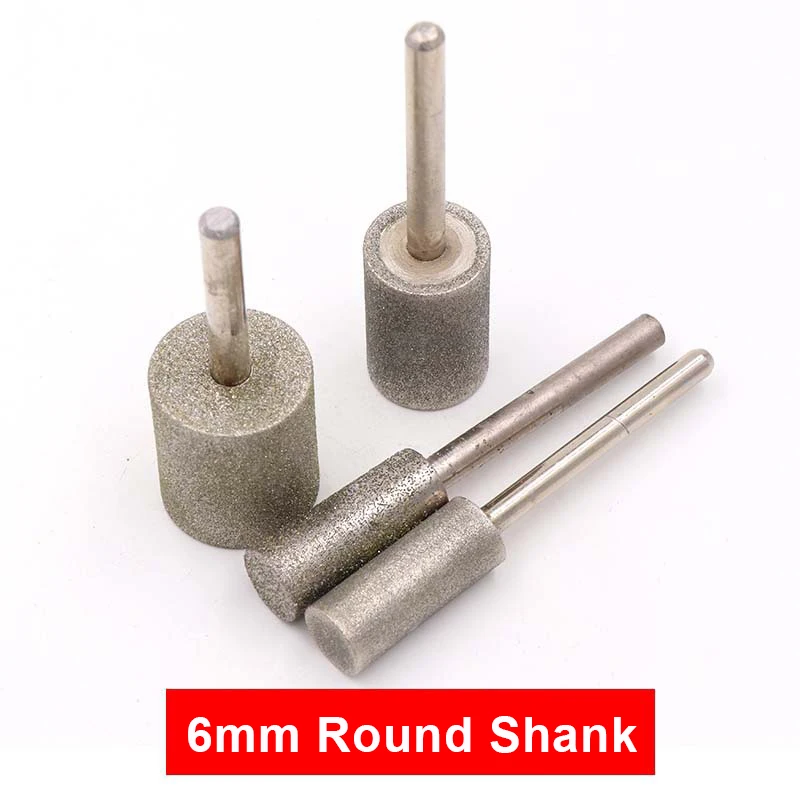 

1Pcs 6mm Shank Cylindrical Brazed Diamond Grinding Head Diameter 6-20mm For Stone Metal Polishing Abrasive Accessories Tool