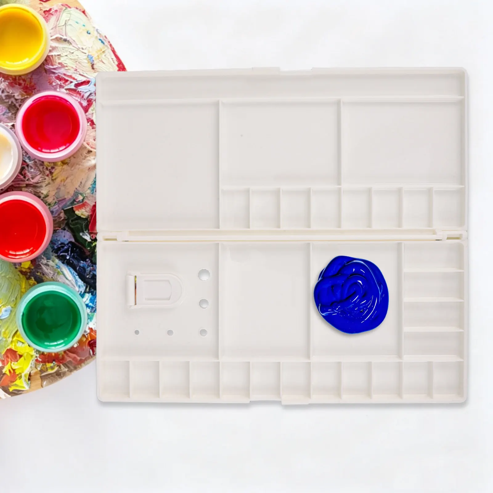 Folding Large Watercolor Palette Tray 30 Well Paint Mixing Palette with Lid Thumbhole for Acrylic Gouache Oil Paints