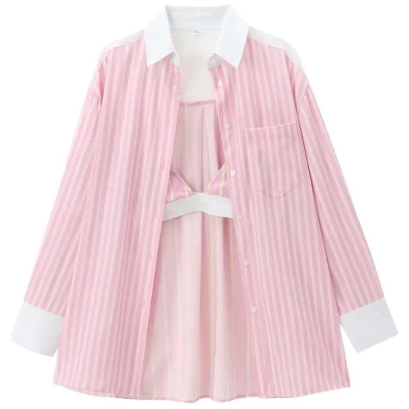 Biancheria intima lunga da donna in seta a righe Sve Csole Sle nuovo arrivo autunno 2024 vestibilità ampia versatile top casual