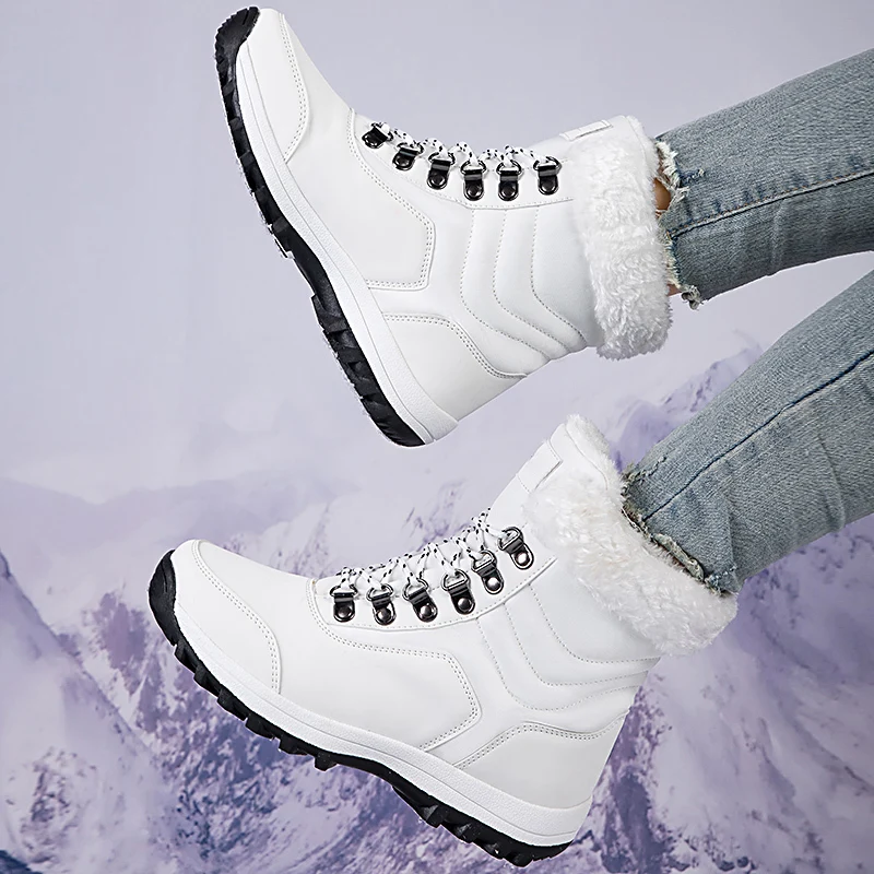 Zimowe damskie buty śniegowe 2024 New Outdoor Thickened Plush Female Sneakers Snow Shoe Warm Thick Sole Snow Waterproof Cotton Boot