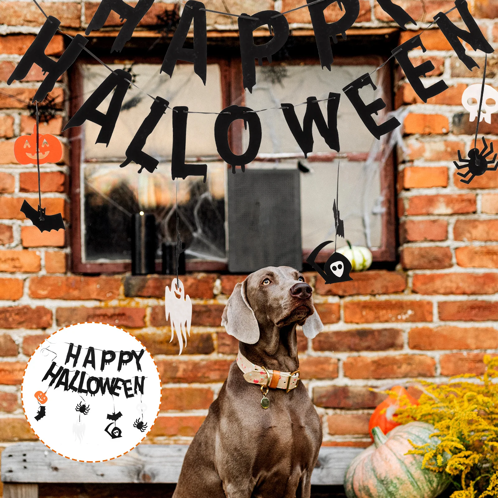 

1 Set Happy Halloween Bunting Nonwoven Fabric Party Decoration Hanging Garland For Indoor Outdoor Festival Use Party String Flag