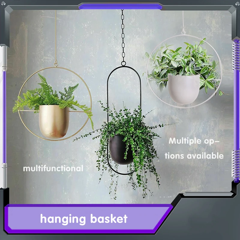 Nordic Metal Hanging Plant Pot Hanger Chain Flower Planter Garden Pot Home Balcony Decoration Hanging Basket Coachting Pots