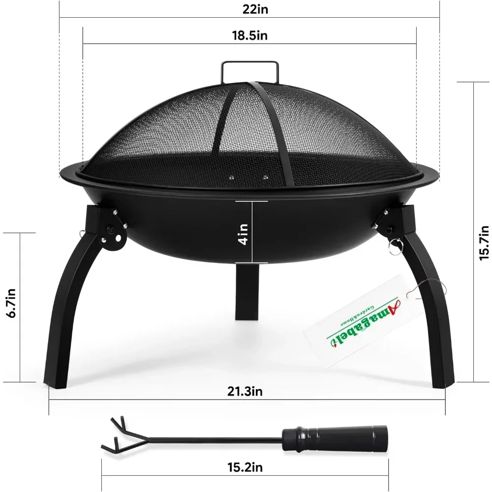 XMSJ Fire Pit Outdoor Wood Burning Portable Folding 22in Firepit Firebowl Fireplace Poker Spark Screen Retardant Fire Pit