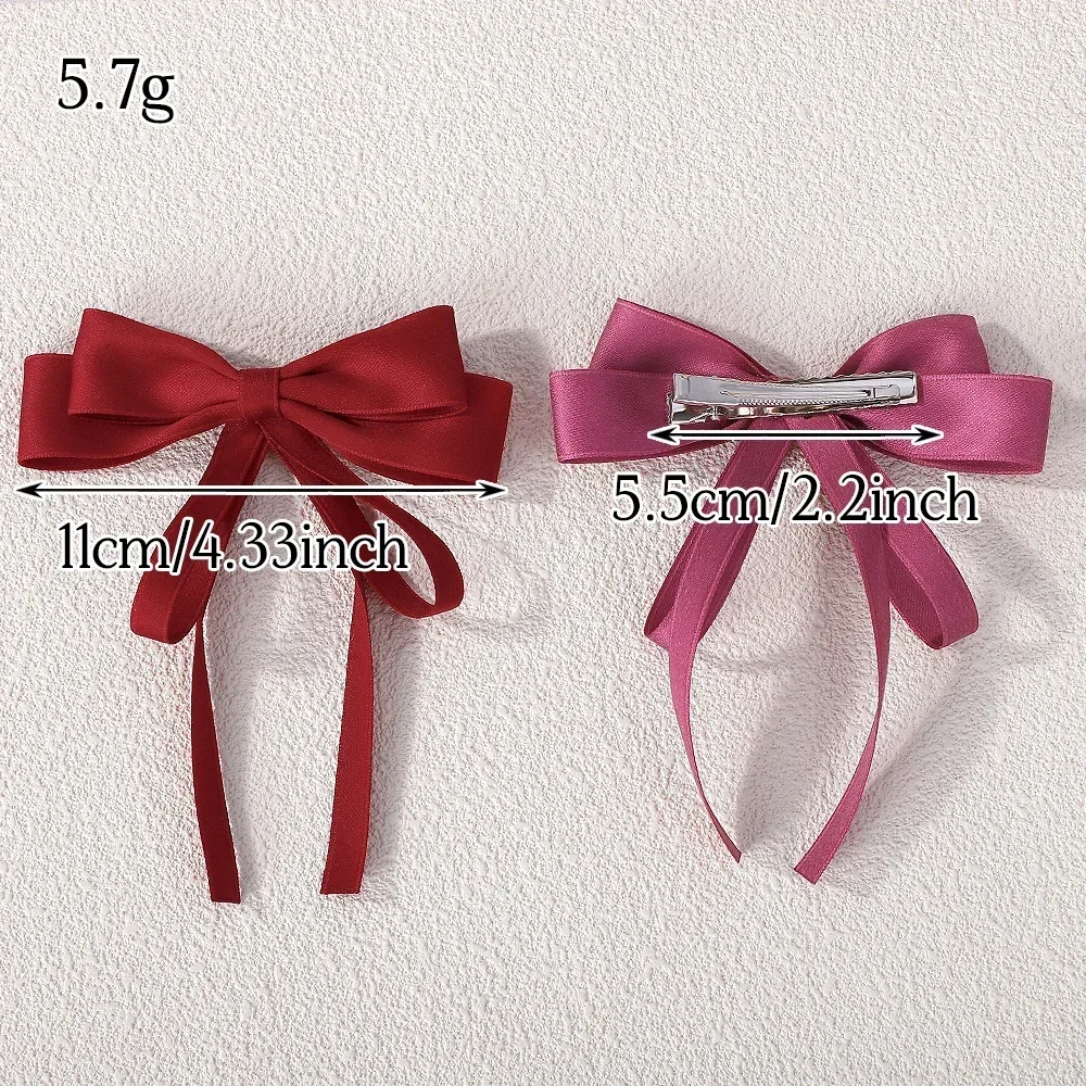 2 ชิ้น 4.3 นิ้วคุณภาพสูงสตรี Double Layer ริบบิ้น Bowknot ผมคลิป Headwear Hairgripes Elegant พู่หางม้า Hairclip ของขวัญ