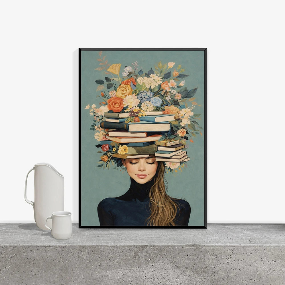 Readers Of The Flower Crown Wall Art Prints Nordic Canvas Painting Poster Pictures For Living Dining Room Retro Home Decoration