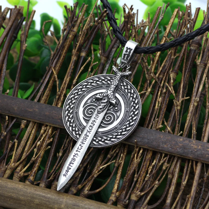 New Nordic Vikings Warrior Sword Shield Men's Pendant Necklace