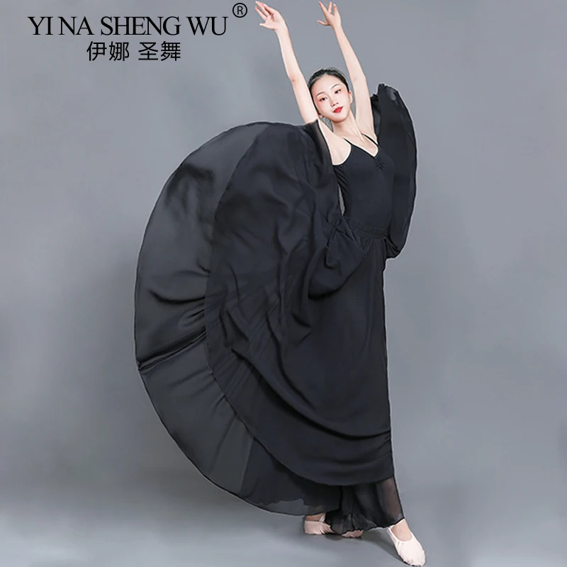 720 Degree Double Layers Chiffon Skirt Chinese Folk Dance Belly Dance Skirt High Waist Half-body Skirt Stage Performance Skirt