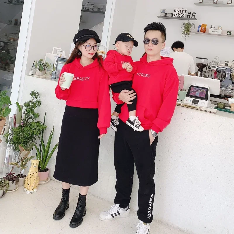 Parent-Child Clothes For The Whole Family Matching Dad And Son Hoodies Women Dress Two Piece Outfits Mom Daughter Equal Clothing