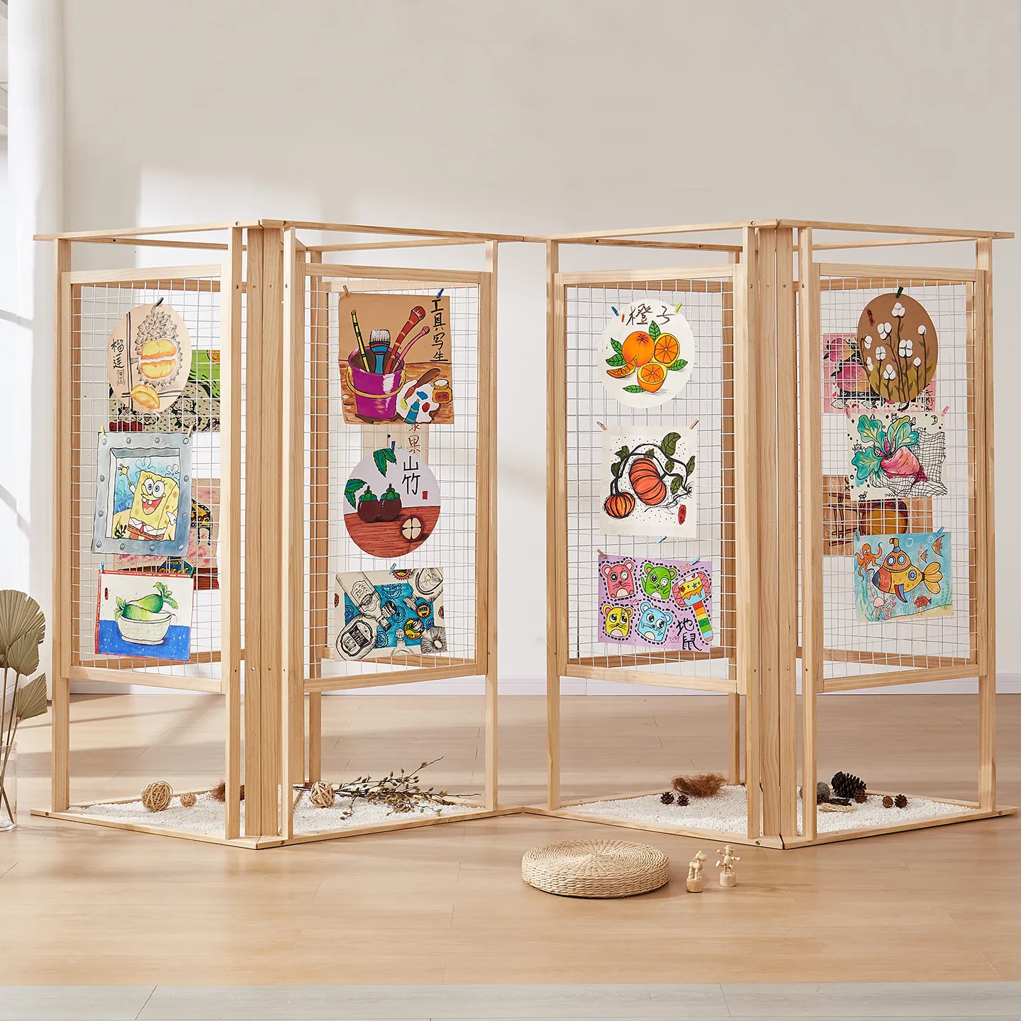 

Стеллаж-решетка для демонстрации работ детского сада, выставочный стенд, напольная деревянная кованая решетчатая полка от пола до потолка