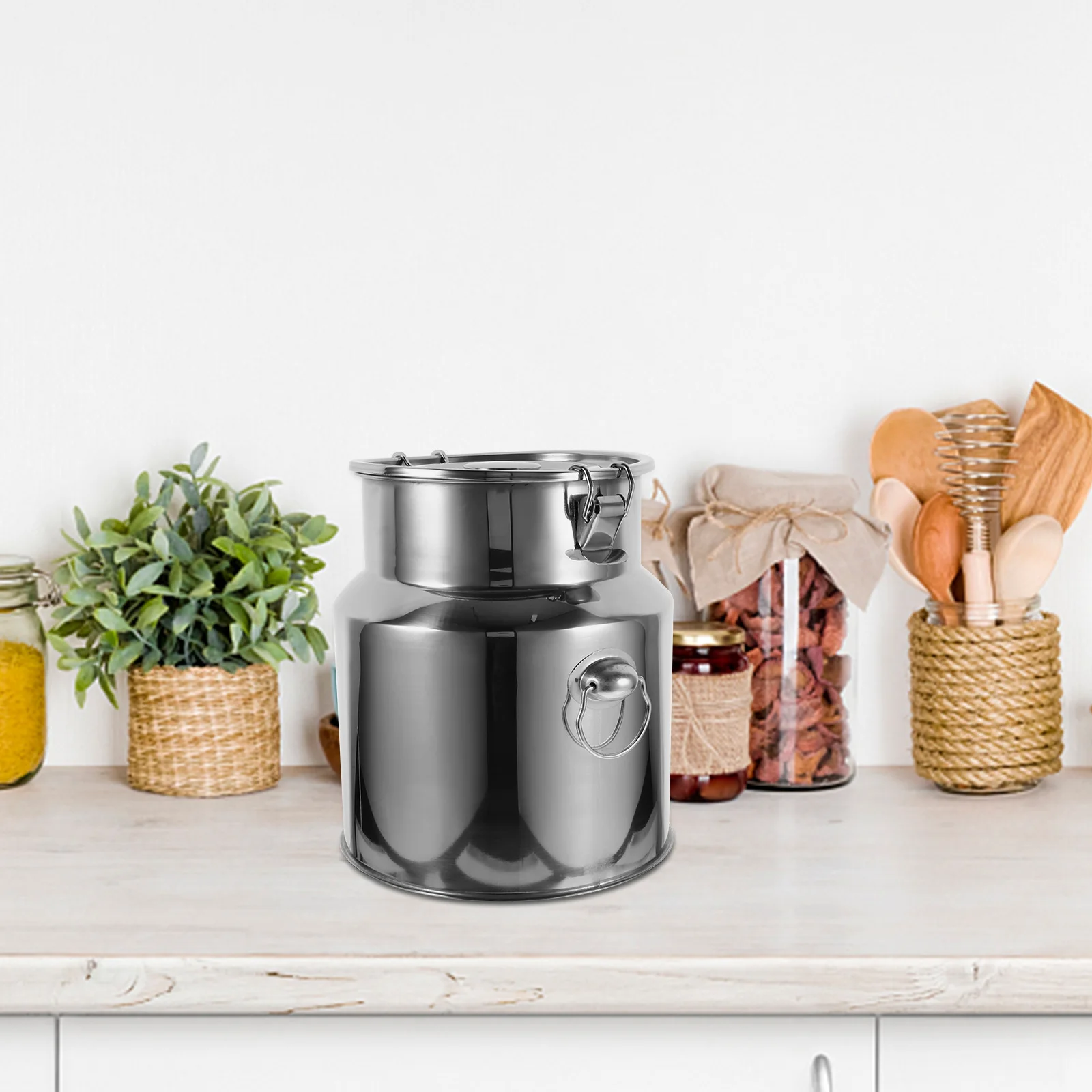 

Stainless Steel Multi-Functional Sealed Bucket For Kitchen Tea Coffee Flour Food Rice With Handle Home Storage