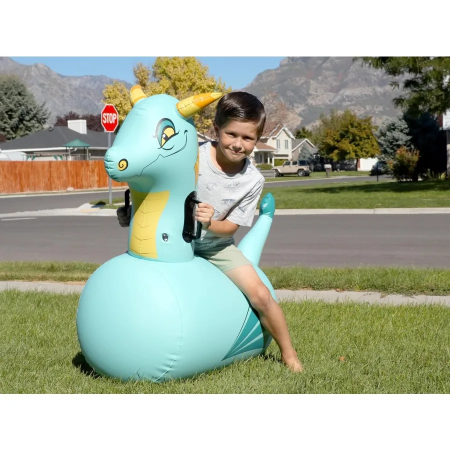 ألعاب Hearthsong Hop N Go القابلة للنفخ على شكل تنين أزرق نطاط لركوب الخيل للأعمار من 5 سنوات فما فوق - ألعاب القفز على الحيوانات #5