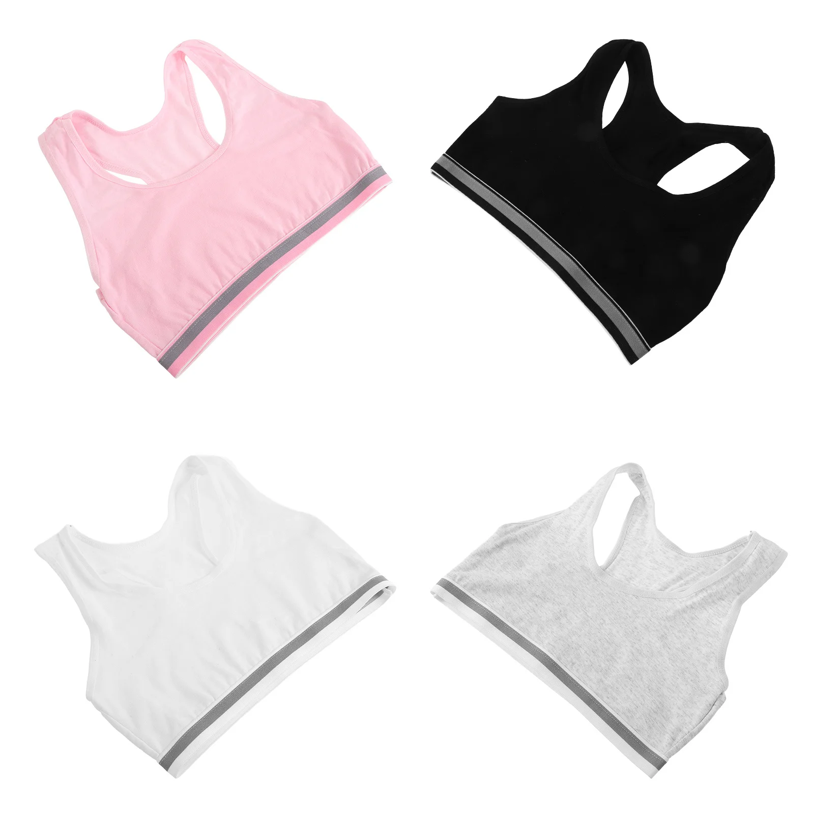 

4Pcs Girls Cotton Sports Bras Wireless Pullover Training Bras Seamless Bralettes for Daily Sports and Active Teens