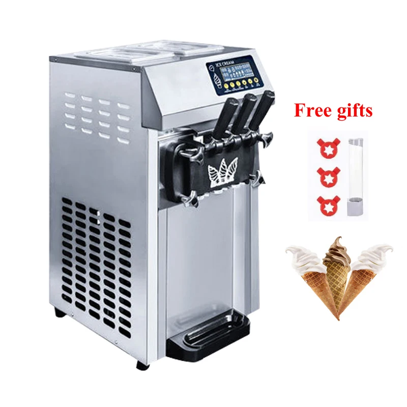 Stainless Steel Ice Cream Maker High Power Soft Ice Cream Machine Three Colours Sweet Cones Ice Cream Vending Machine 1250W