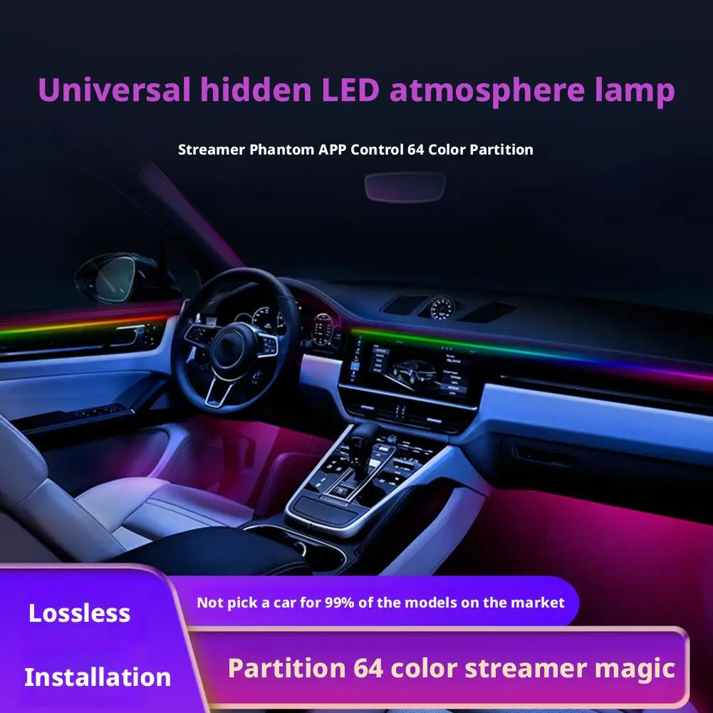 64 ألوان سيارة LED المحيطة شرائط مصباح USB الاكريليك RGB المخفية APP التحكم عن بعد تصميم مصباح داخلي ضوء 43.3in جو U6N8