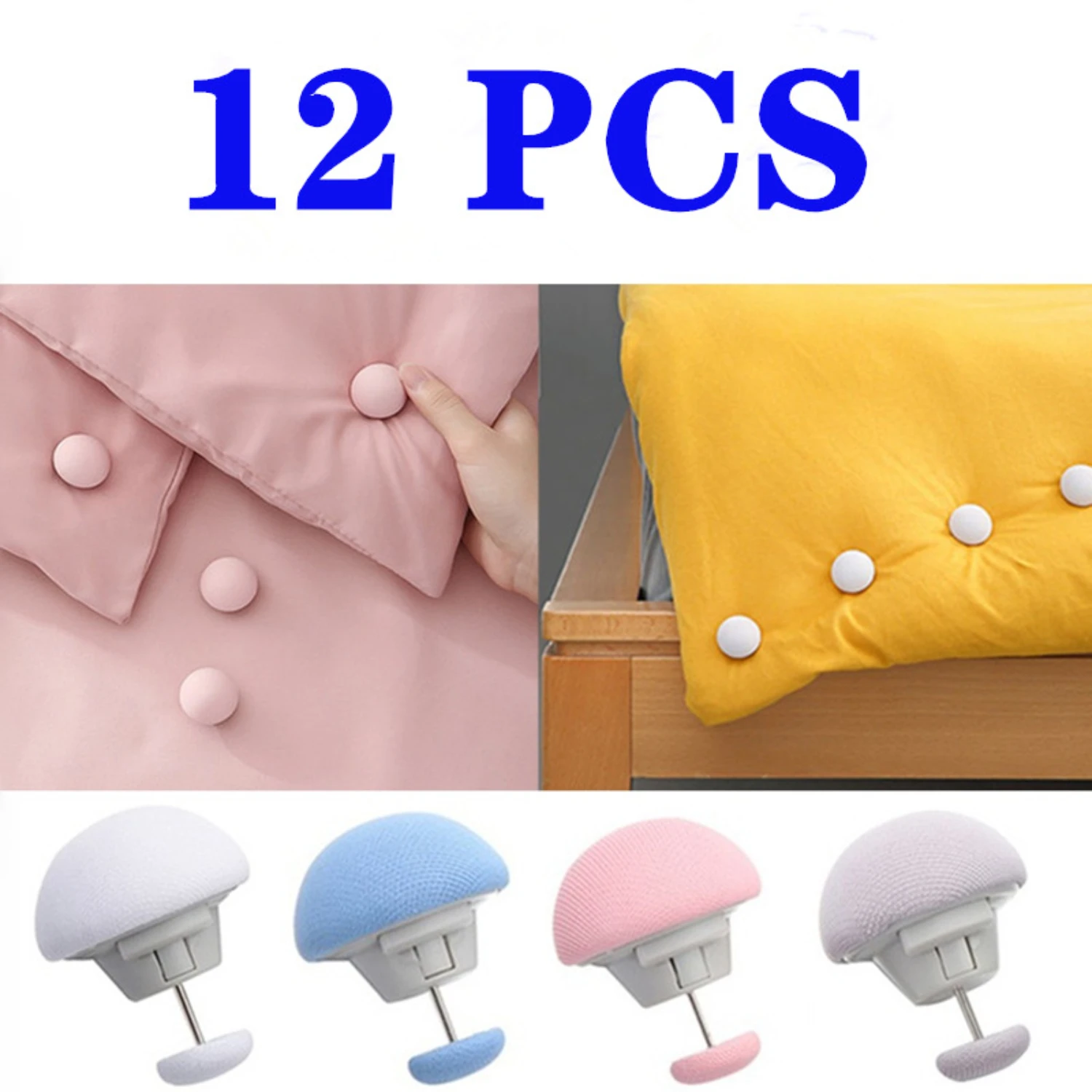 12pcs Mushroom Pattern Quilt Fixers, Securely Anchor Bed Sheets with Anti-Run Buckles & Non-Slip Safety Clips - Premium Set for 