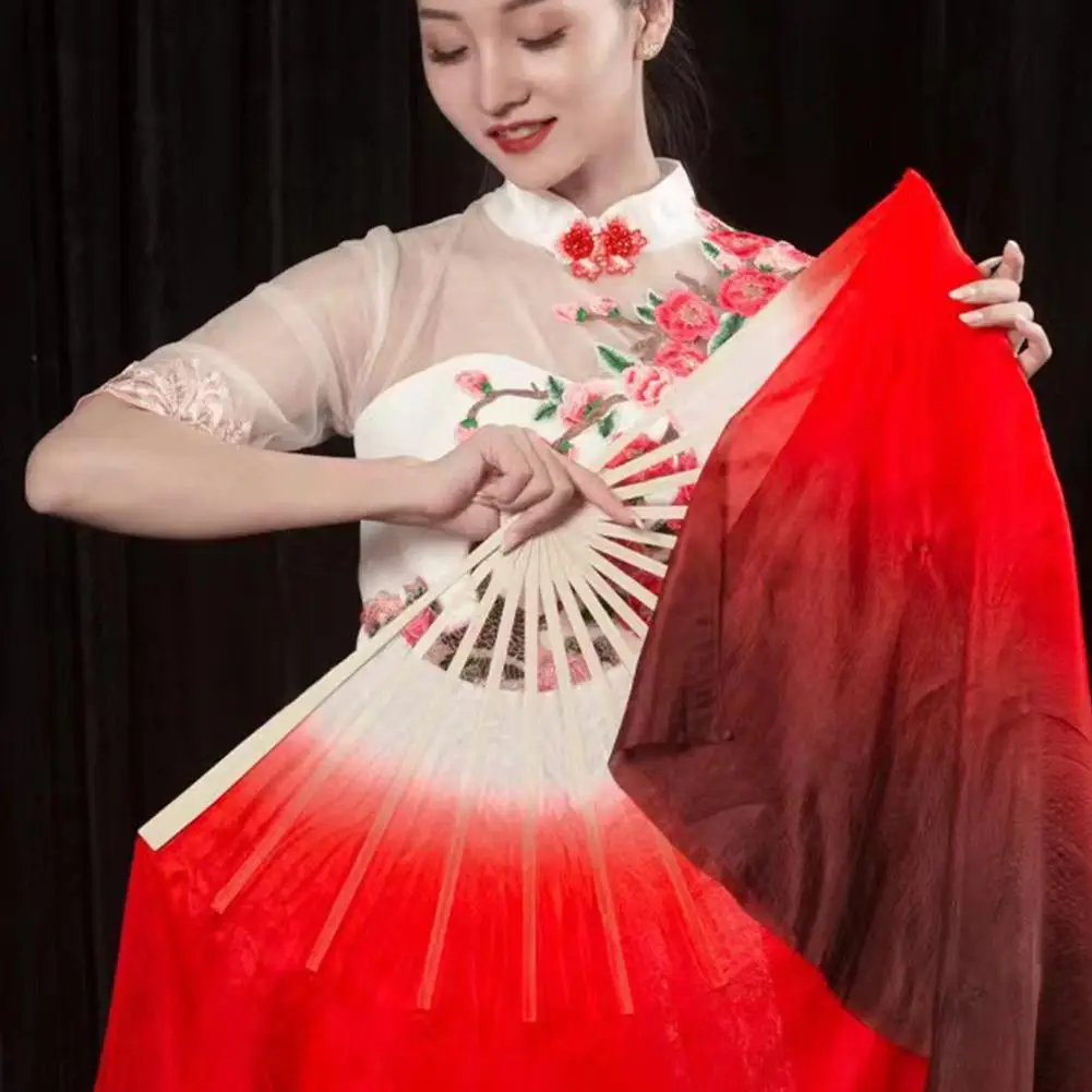 Belly Dance Fan Veil Real Silk Two Layers Bamboo Short Fan Magic Dream Color Light Weight Gradient for Chinese Folk Dance Yangko