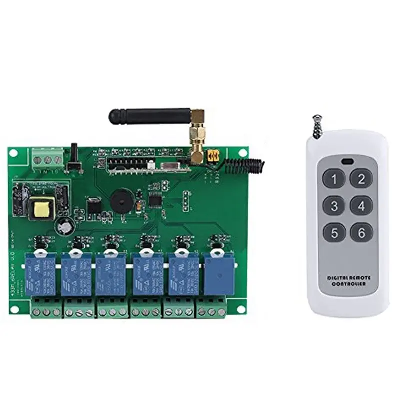 

M09K RF Relay Module Board 110-240V 6 Channel Remote Control Switch Momentary Selflocking Interlock 3 Commands 30Ma X 6